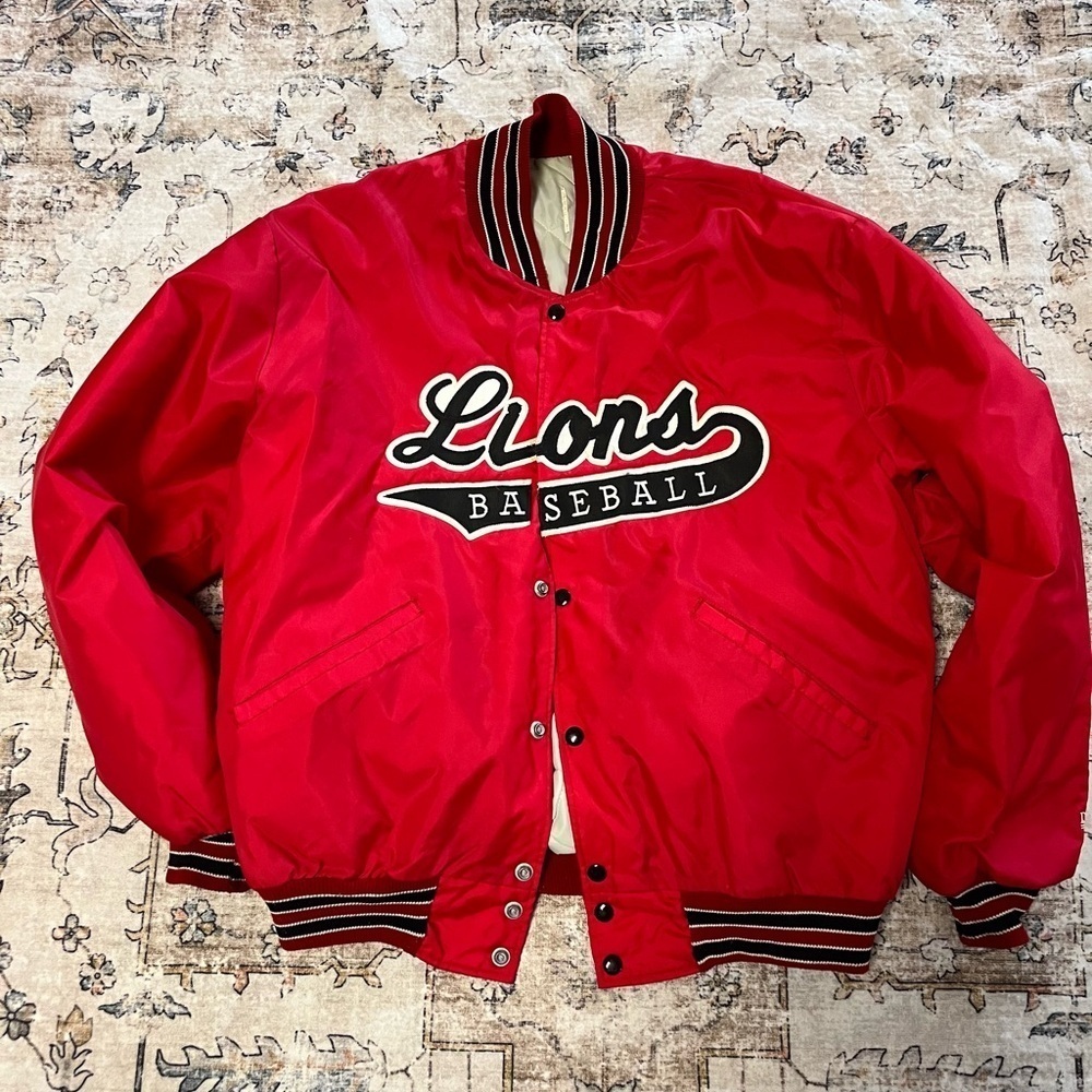 Vintage Delong Varsity Baseball Jacket Lackawanna Trail Lions Size Large